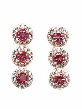 Beautiful Natural Pink Tourmaline .50CT Halo Stud Earrings 14K Rose Gold Overlay